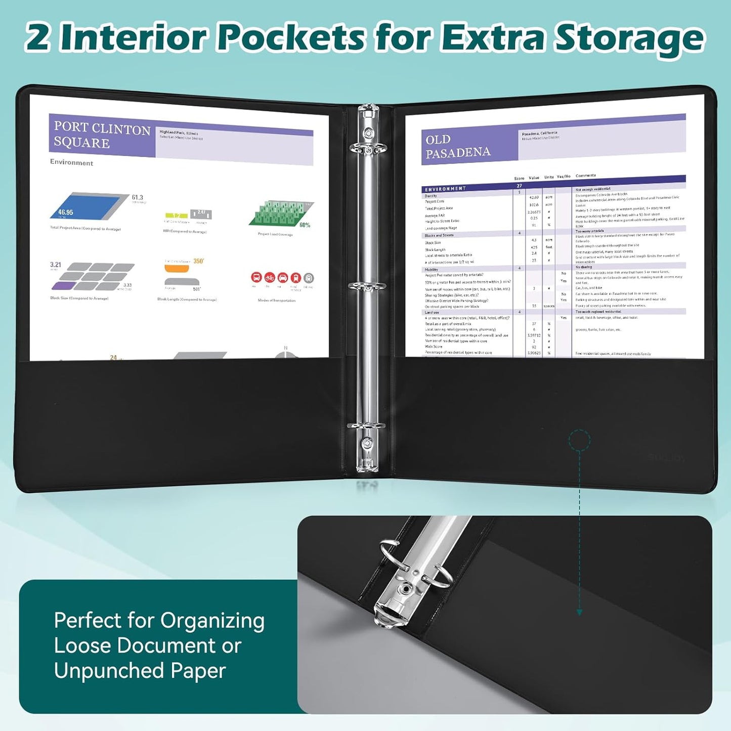 3 Ring Binder 1.5 Inch 6 Pack, 1-1/2" Clear View with Round Rings, PVC-Free,Holds for 325 Sheets 8.5X 11 US Letter Size Paper, Durable Black Perfect for Office,School and Home