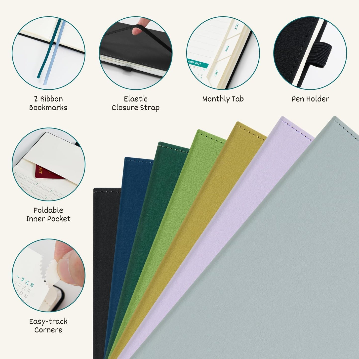 BEZEND Weekly Planner 2025-2026 with 2 Columns, 5.8" x 8.5" Academic Calendar 18 Months (Jul 25-Dec 26) Life Work Appointment Book with Monthly Tab, PU Leather Hardcover - Evergreen