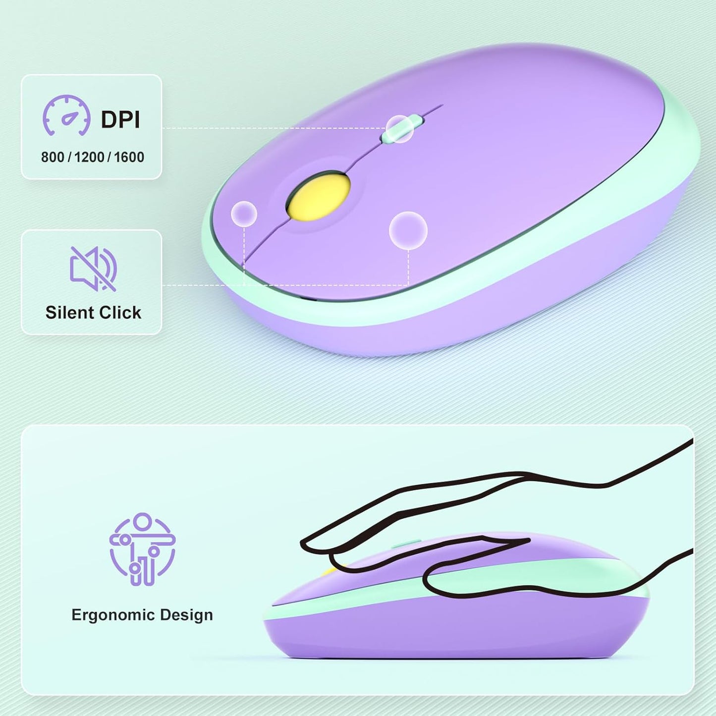 MOFII Wireless Keyboard and Mouse, Retro Typewriter Keyboard and Silent Mouse, 2.4GHz Full Size Keyboard and Mouse Wireless Combo for Laptop, PC, Desktop, Windows (Mint Green)
