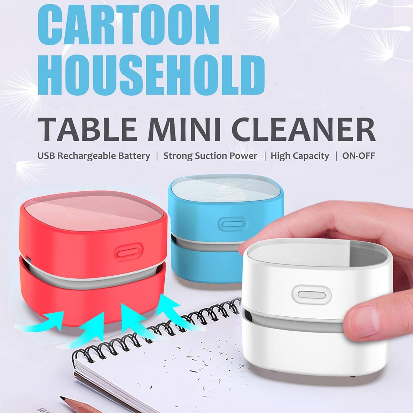 ODISTAR Desktop Vacuum Cleaner,Mini Table dust Sweeper Energy Saving,High Endurance up to 400 mins,Cordless&360º Rotatable for Cleaning Hairs,Crumbs,Computer Keyboard of Gifts for Kids (Red)