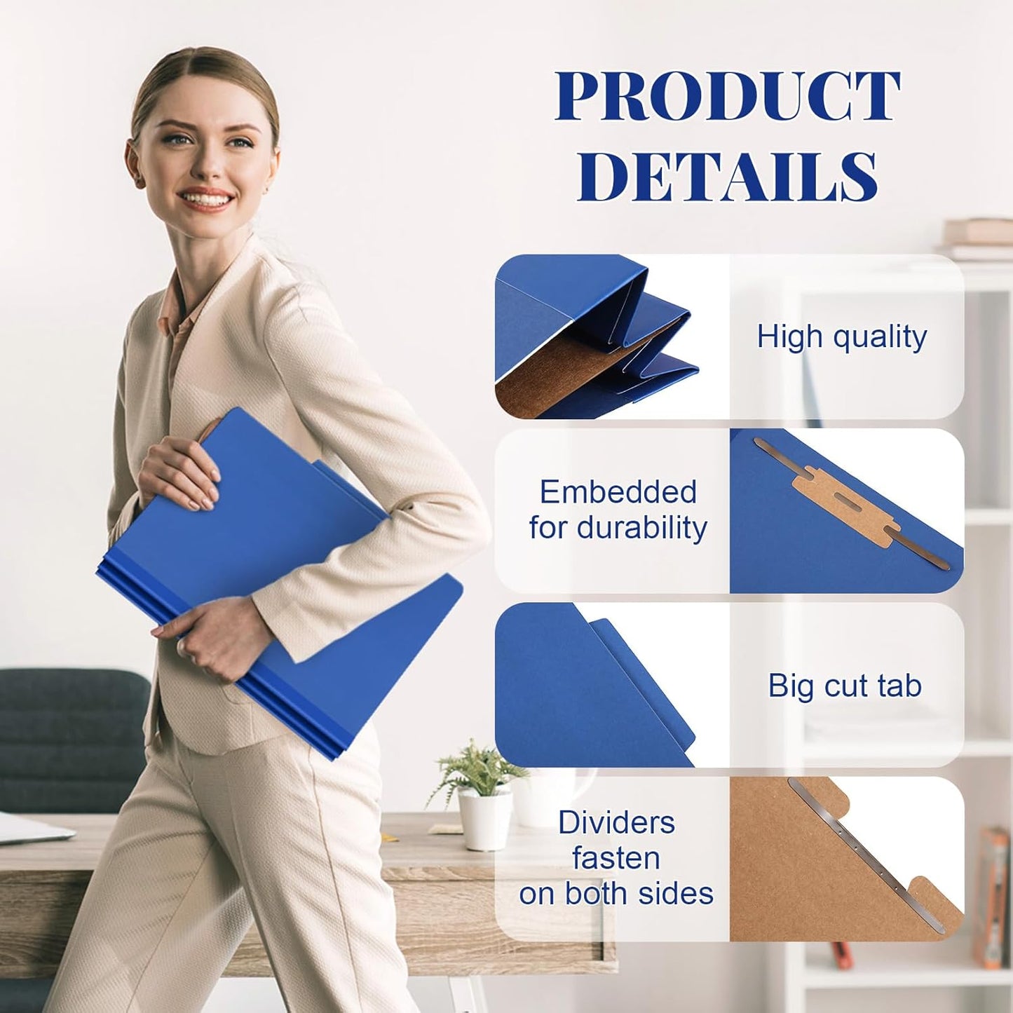 48 Pcs Classification Folders Letter Size, 1 Divider Pressboard File Folder with Fasteners, Expanding File Organizer Bulk for Teachers, Clergy, Office, Church, Christmas Donations (Dark Blue)