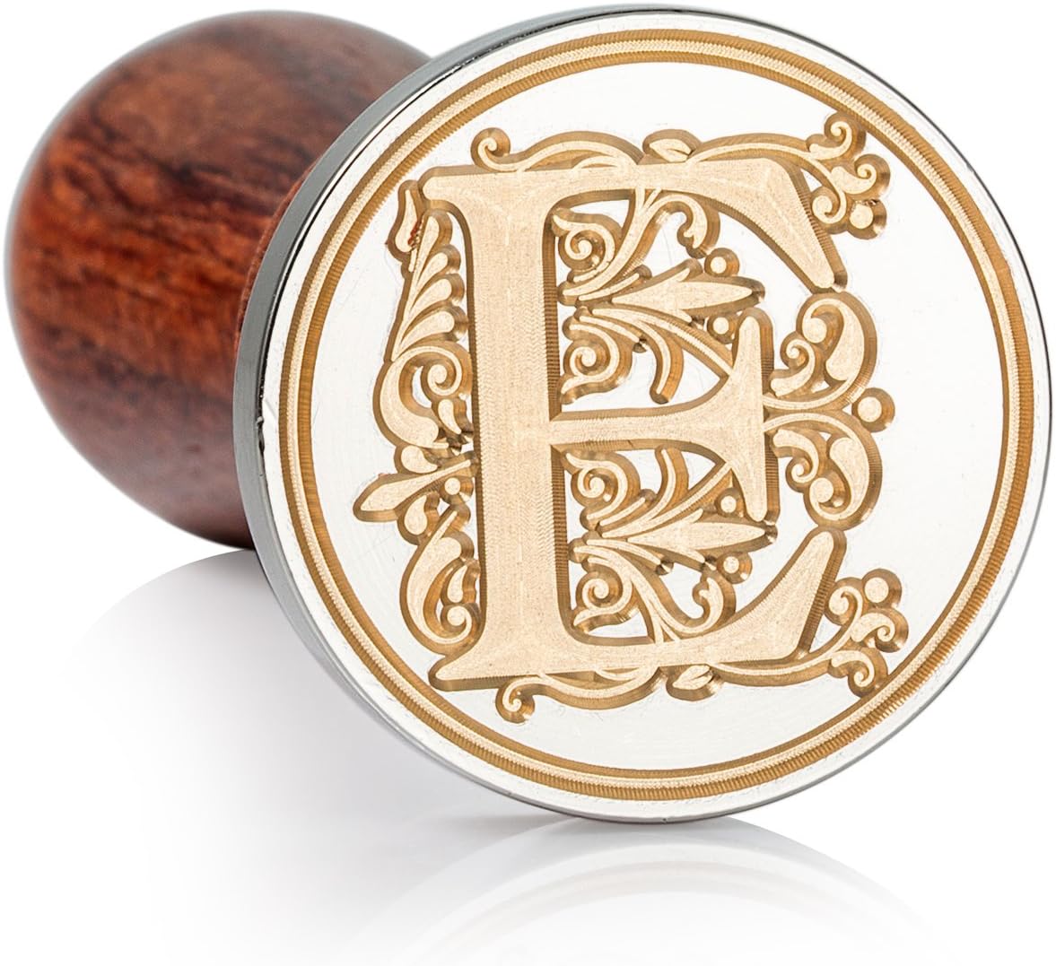 Mceal Wax Seal Stamp, Large Seal 1 1/5"(30mm) Dia, Silver Brass Head with Wooden Handle, Regal Letter A to Z Series (Letter E)