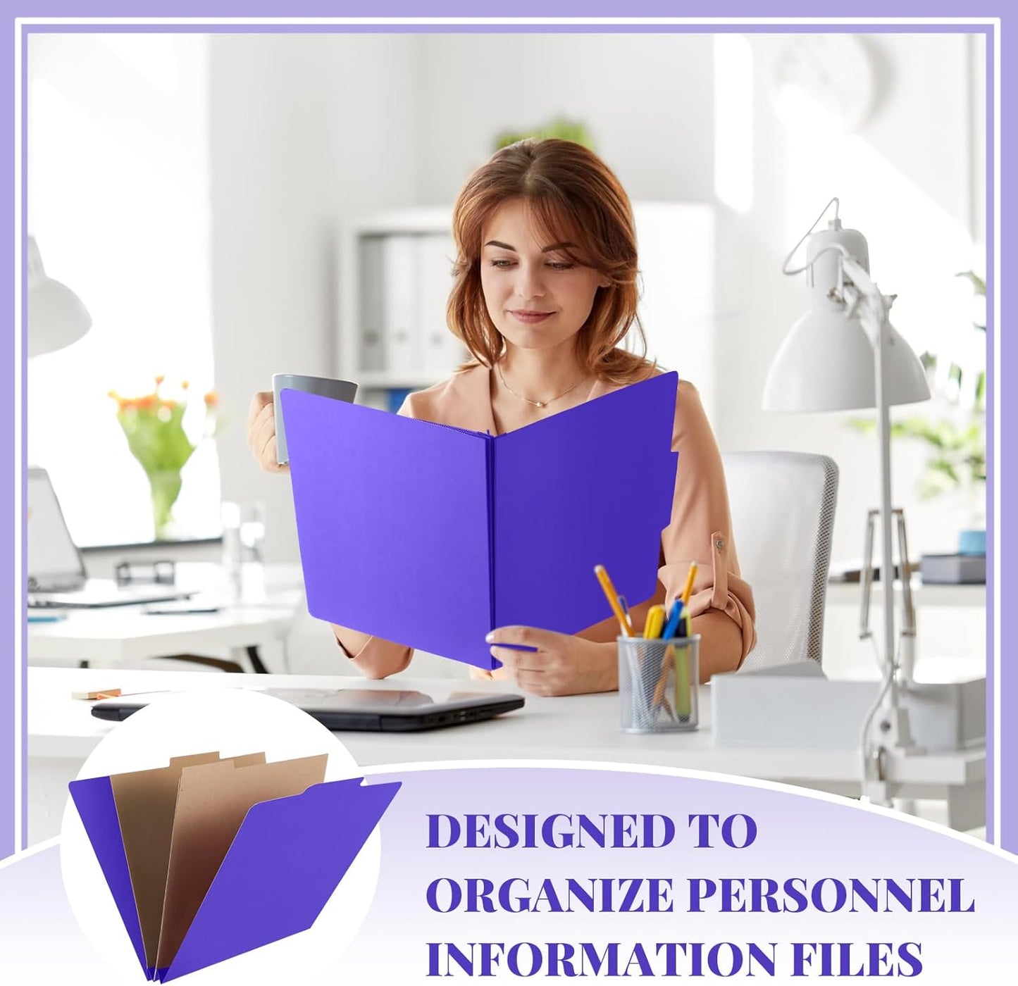 24 Pcs Classification Folders Letter Size, 2 Pocket Dividers Pressboard File Folder with Fasteners, Expanding File Organizer Bulk for Teachers, Clergy, Office, Church, Christmas (Purple)