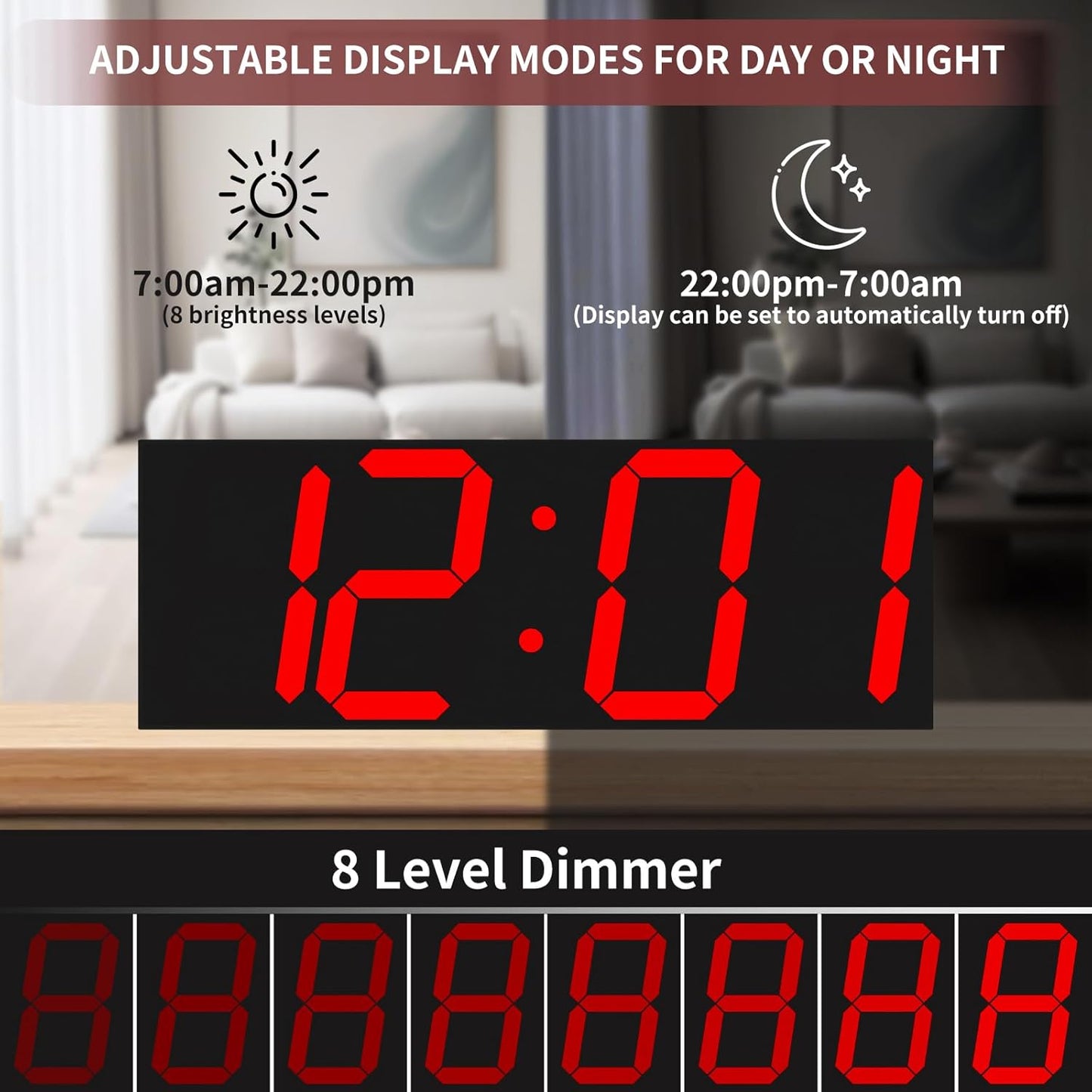 Large Digital Wall Clock,LED Digital Clock with Big Number,Multi-Function Remote Controlled Wall Clock with Timer, Alarm and Calendar Display(Red)