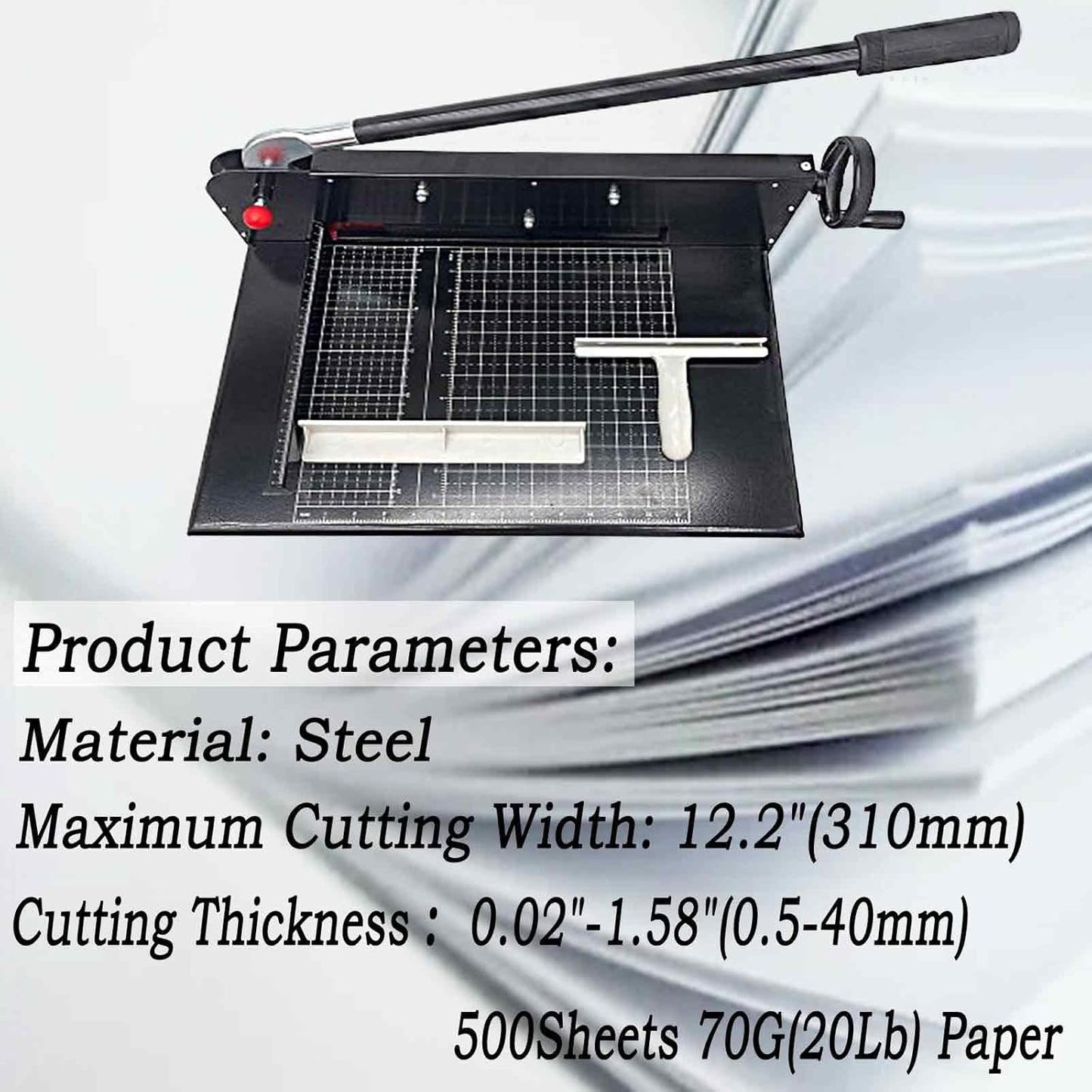 Heavy Duty 12.2" A4 Size Stack Paper Cutter, Manual Paper Cutting Machine with a Safety Lock, Stack Paper Trimmer, White or Black, All Steel Base