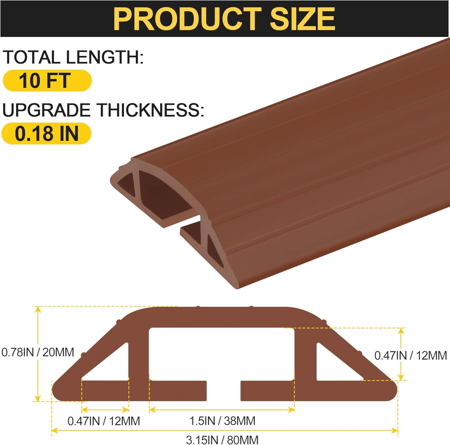 MYFAMIREA 10FT Floor Cord Cover Heavy Duty Cable Cover Protector 3 Channels Extension PVC Floor Wire Cover Outdoor Cord Hider Management Cord Cover for Wire on Floor for Home Office Outdoor, Brown