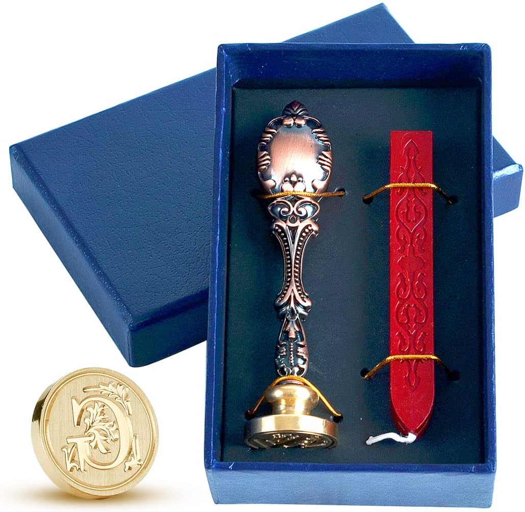 Wax Seal Stamp kit, Envelope Seals Sticker DIY Kit - Retro Sealing Wax Candle + Classic Initial Alphabet Seal Stamp Letter G - in Blue Gift Box
