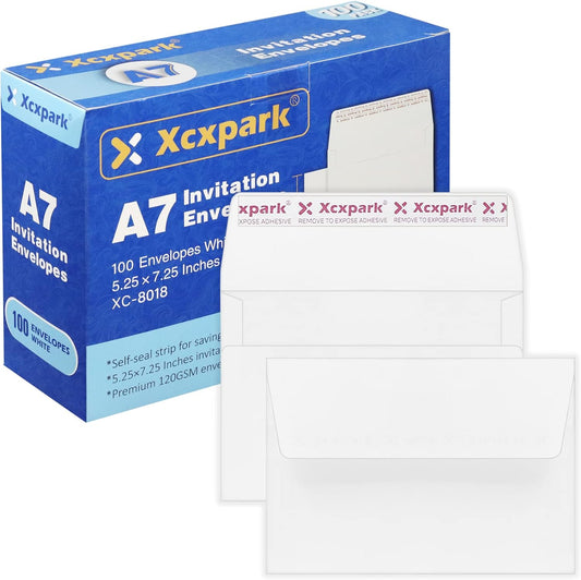 100 Qty Printable A7 Invitation Envelopes 5.25X7.25 inches Cards, Self Seal 120GSM white Paper Envelopes for Invitations, Papers, Photos, Documents, Wedding, Baby Shower, Easy to Seal Peel