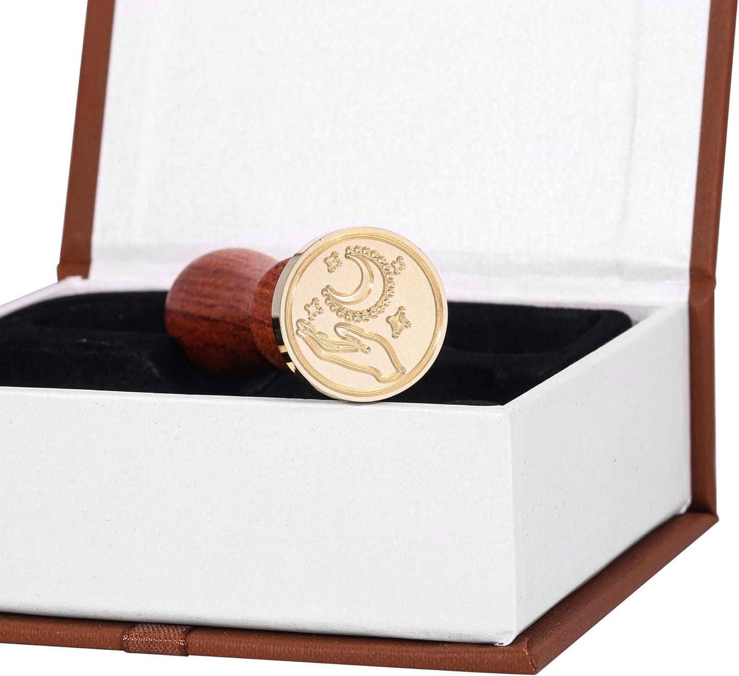 Yoption 6 Pieces Moon Series Wax Seal Stamp Set, Vintage Sealing Wax Stamp Heads + 1 Wooden Handle with Gift Box for Wedding Invitation, Christmas, Gift Idea