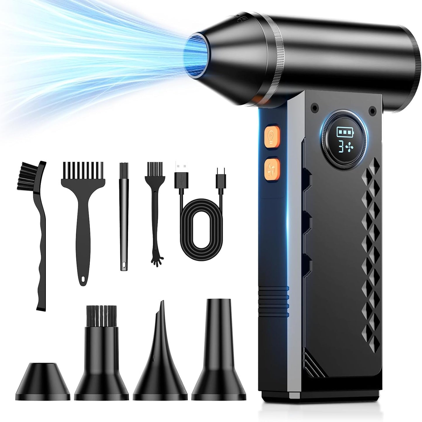 Compressed Air Duster, 150000RPM Electric Air Duster with LED Display & Light, 4 Gear Adjustable Cordless Air Blower, Rechargeable Brushless Motor Turbo Fan for Keyboard, Electronic Devices, Home, Car