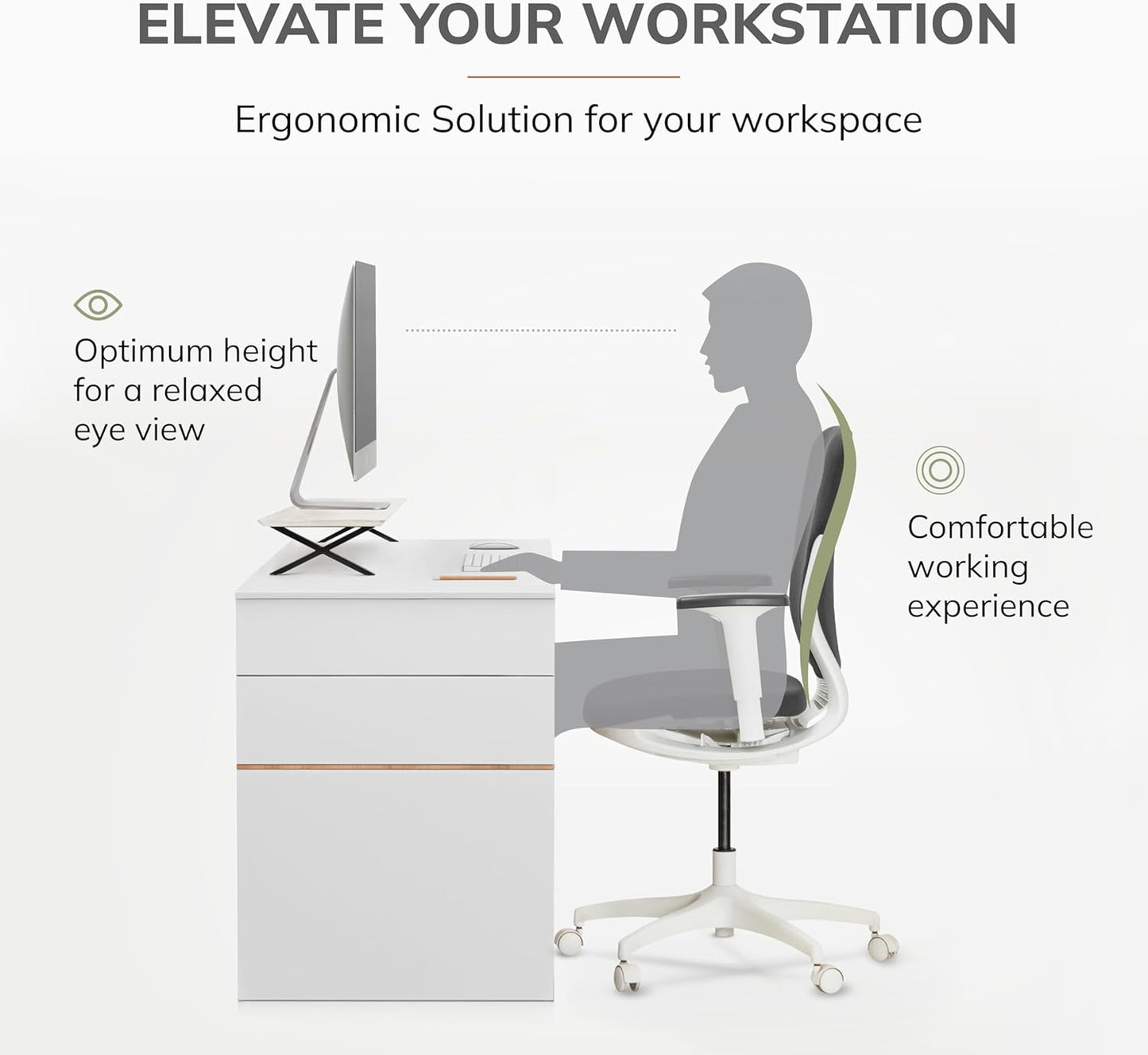 Anji Mountain Monitor Stand - Desktop Organizer & Laptop Riser, Ergonomic Monitor Riser, Space-Saving Monitor Stand for Desk, Durable Construction, Easy Assembly, Ideal for Home & Office,White Wash