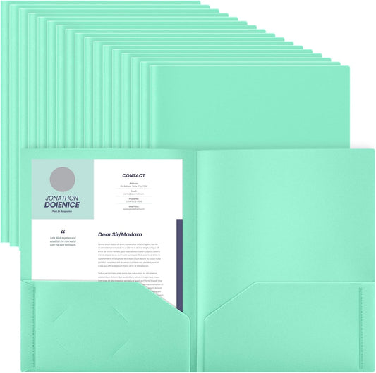 Gueevin 50 Pcs Plastic Folders with Pockets, Back to School Two Pocket Folder Fit Letter Size, Heavy Duty School Business Card Holder for Home Office, 11. 61 x 9. 45 Inches (Light Green)
