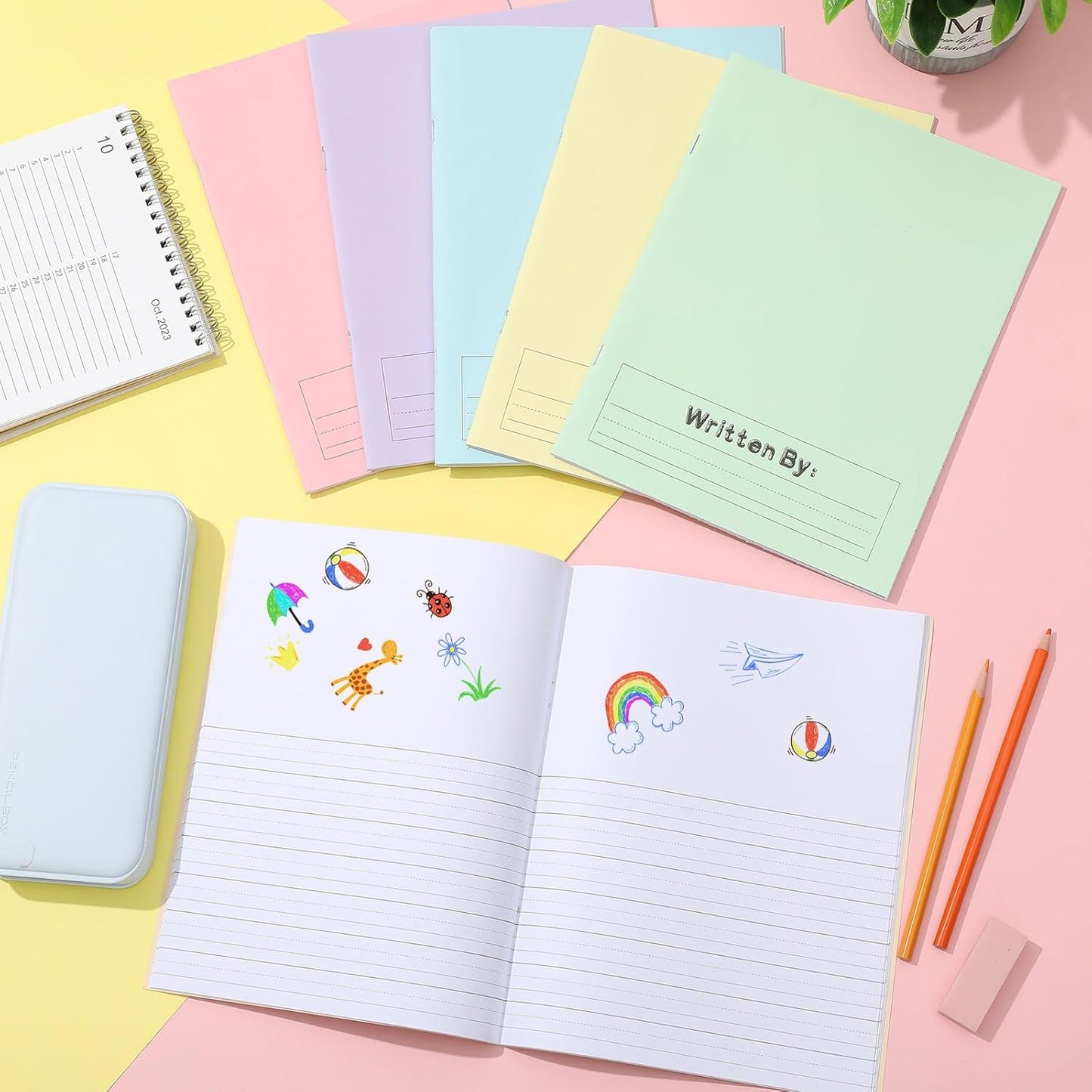 Henoyso 6 Pcs Primary Composition Notebook K-2 9 3/4 x 7 1/2 Inch Primary Journal, Back to School Supplies, Bulk Blank Writing Book for Kid to Write Draw Journal 60 Page Notebooks (Pastel Color)
