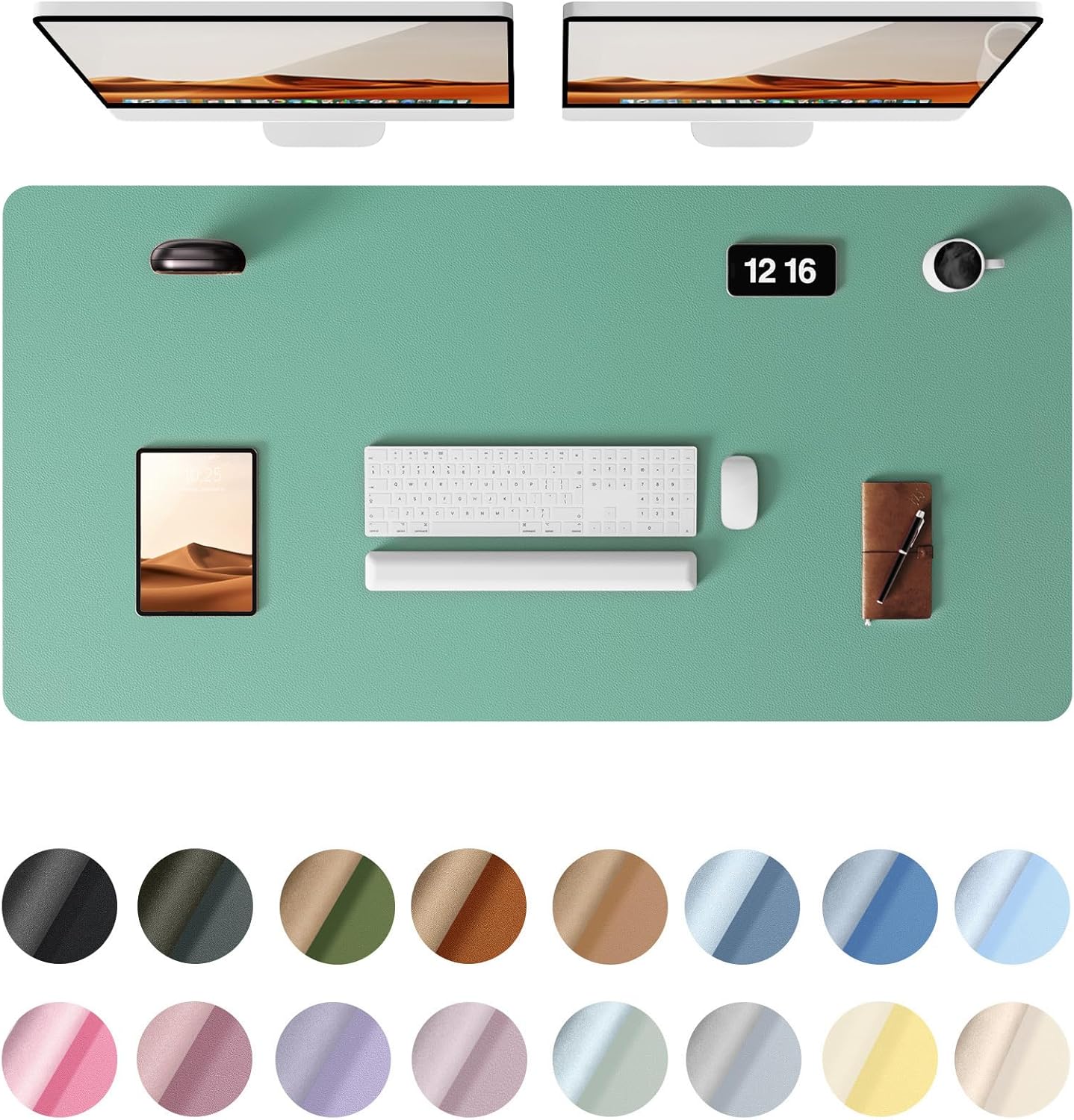 YSAGi Leather Desk Protector, Office Mat, Large Mouse Mat, Non-Slip PU Leather Blotter, Laptop Desk Pad, Waterproof Writing Pad for Office and Home (Green-Blue, 47.2" x 23.6")