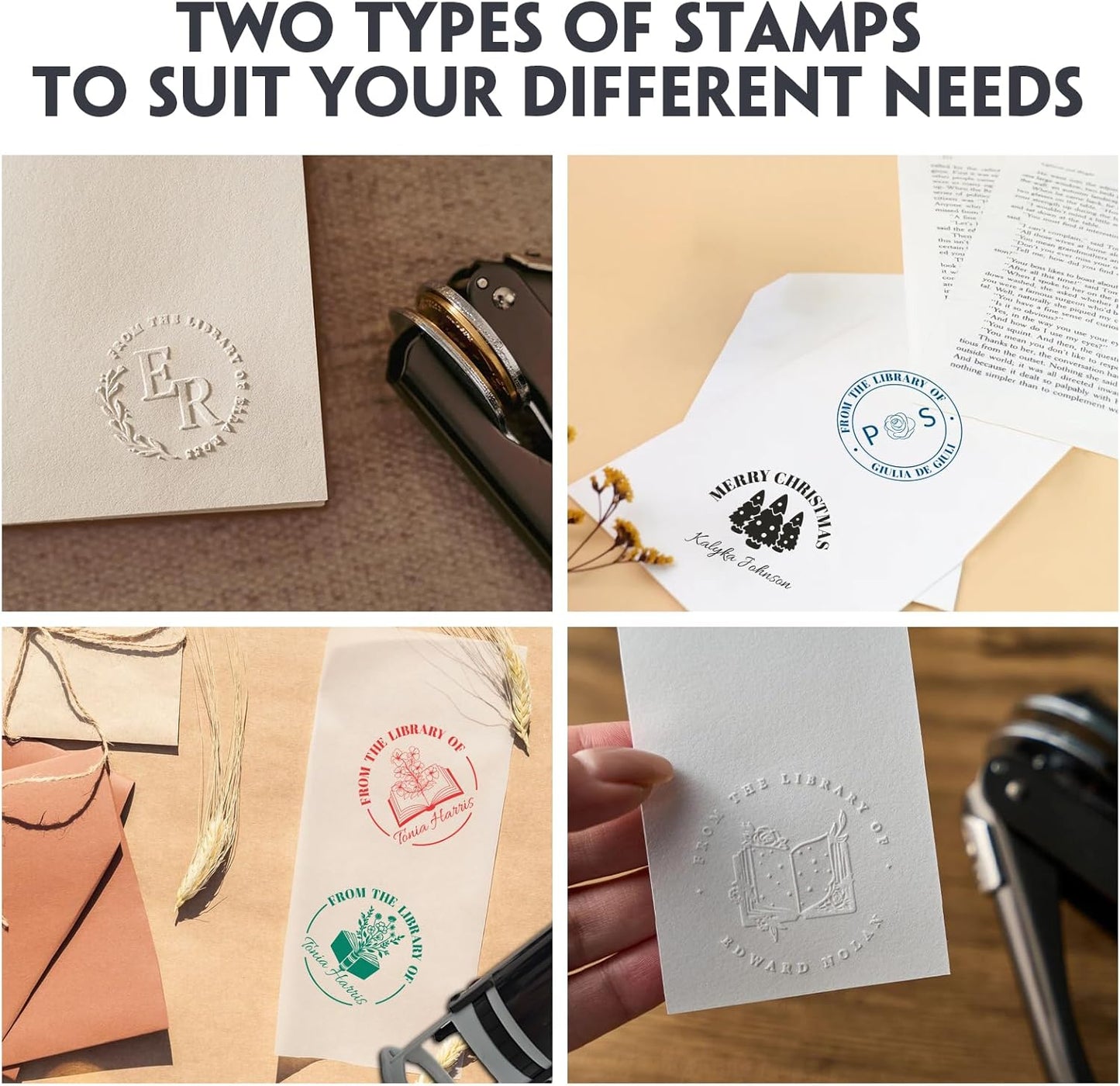 HDSD Custom Book Embosser - Personalized Book Embosser with Your Message or Design - A Unique Gift for Writers, Book Lovers, Book Clubs & Book Collectors (Initials and Text)