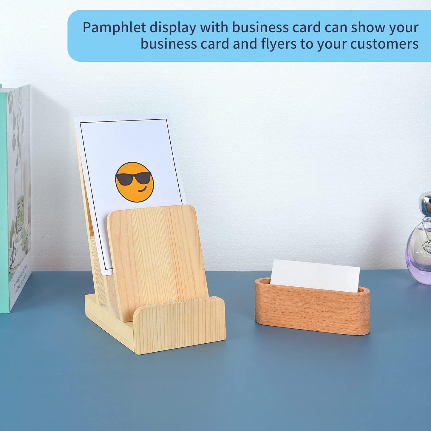 3-Tier Wood Brochure Holder With Business Card Holder Rack Flyer Holder Postcard Display Literature Holder Pamphlet Display Stand For Magazine Flyer Holder Booklets Menu Journals