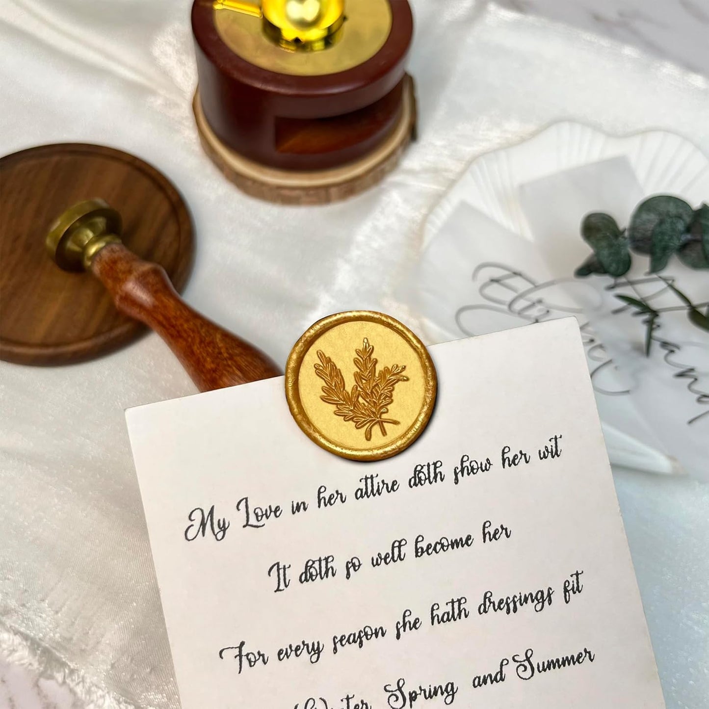 100Pcs Wax Seal Stickers Handmade Envelope Seals Self Adhesive Wax Stickers for Wedding Party Invitations, Envelope, Gift Wrap, Christmas(Rosemary Style, Gold)