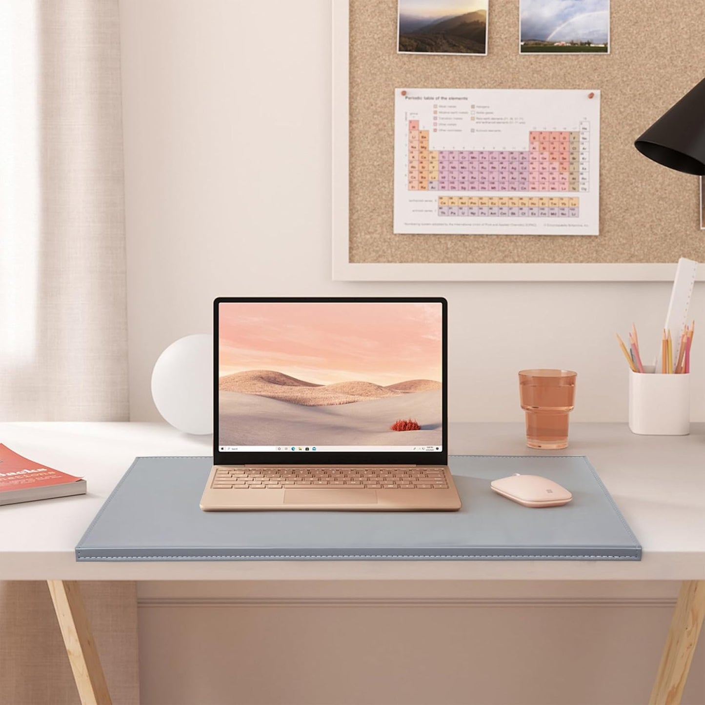 AKOZLIN 27.55”x 15.8" Soft PU Leather Surface Office Desk Mouse Mat Anti-Push Pad with Full Grip Fixation Lip Table Blotter Edge-Locked Protector Grey