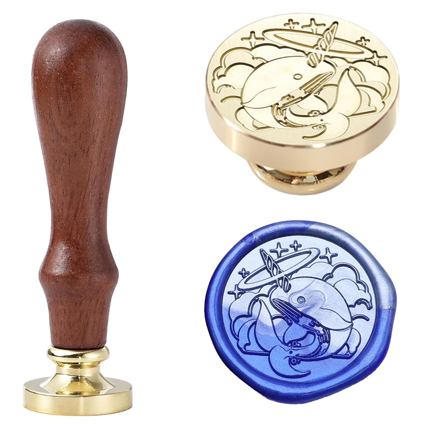 Narwhal Wax Seal Stamp - Whale Brass Sealing Wax Stamp 1.18 Inch/30mm Marine Animals Wax Seal Head for Envelopes Letters Handicraft DIY and Creative Gifts
