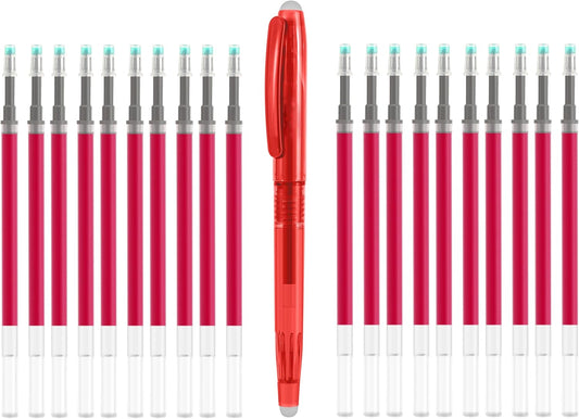 Heat Erasable Fabric Pen with 20 Refills for Tailors Sewing, Quilting, Crafts And Dressmaking Disappearing Ink, Red