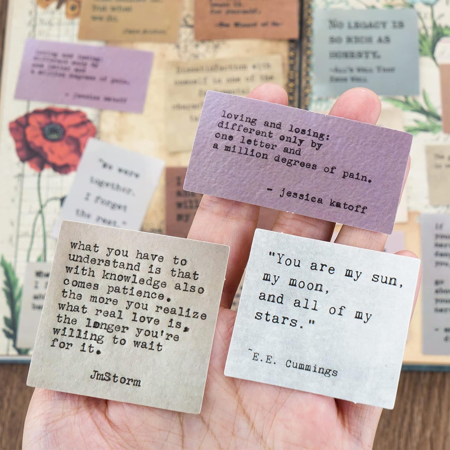 LakoArt 300 Pieces Non-repetitive Retro Typewriter Style Motivational Quote Stickers, Inspirational Vintage Journaling Stickers, Famous Words Scrapbook Sticker for Planner Bullet Junk Journal Laptop