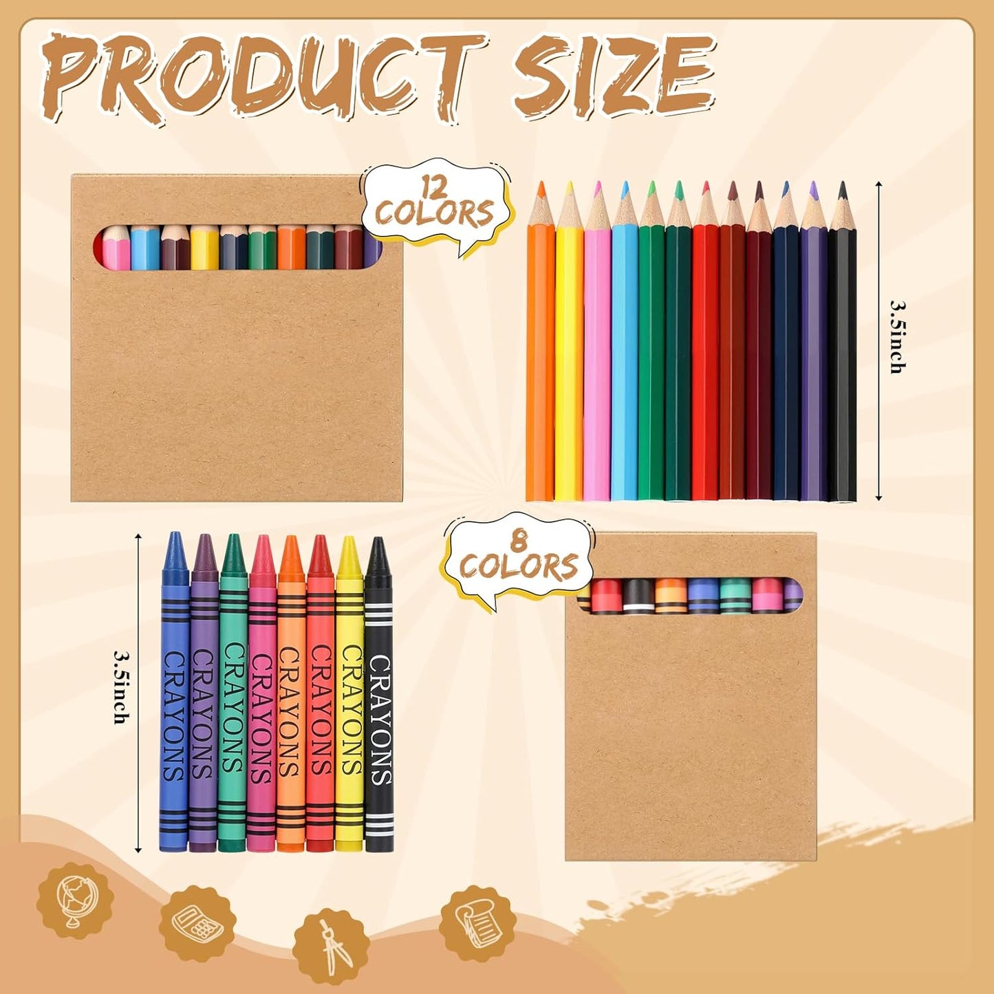 100 Sets Bulk Back to School Supplies, Colored Pencils Pre-Sharpened and Crayons Holiday Bundle in Box Mini Pencils Crayons Bulk Classroom Teacher Supplies, Cute Back to School Gifts