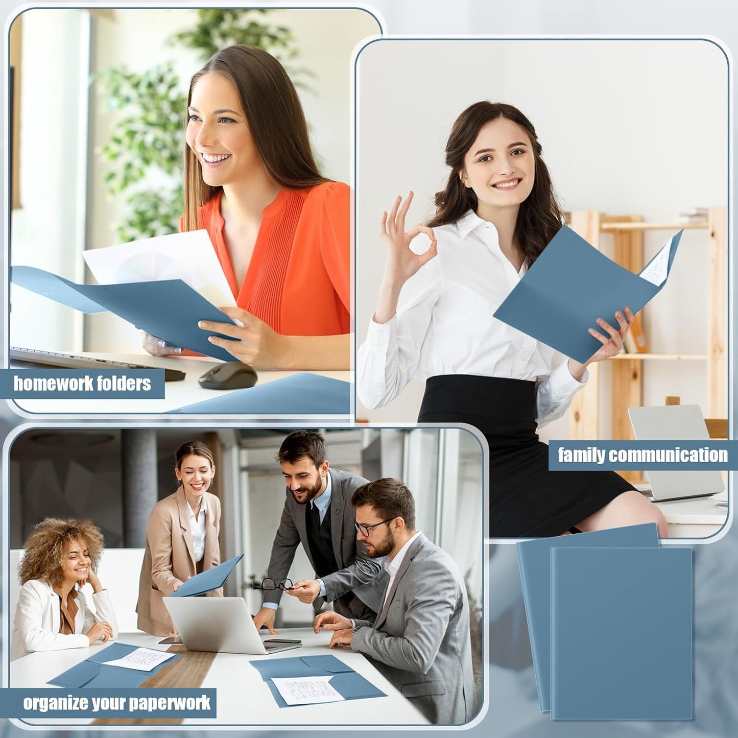 Gueevin 50 Pcs Plastic Folders with Pockets, Back to School Two Pocket Folder Fit Letter Size, Heavy Duty School Business Card Holder for Home Office, 11. 61 x 9. 45 Inches (Blue Gray)