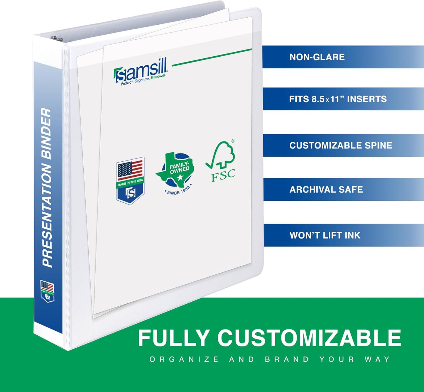 Samsill 0.5 Inch 3 Ring Binders, Made in USA, Economy Round Ring, Clear View Cover, 100 Sheet Capacity - for School, Home, Office - White, 24 Pack