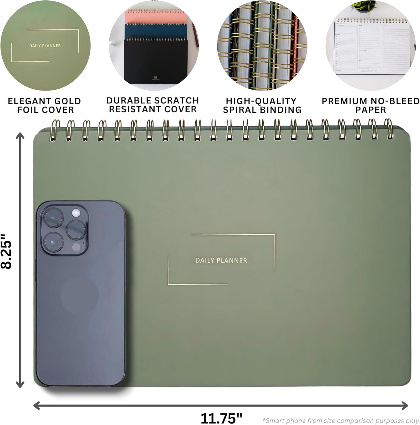 | Durable & Sleek | Undated Daily and Weekly Planner | 8.25" x 11.75" | To Do List Notebook for Work | Simple Design | Multiple Layouts | Planner and Notebook in One (Rust, Daily Planner - Landscape)