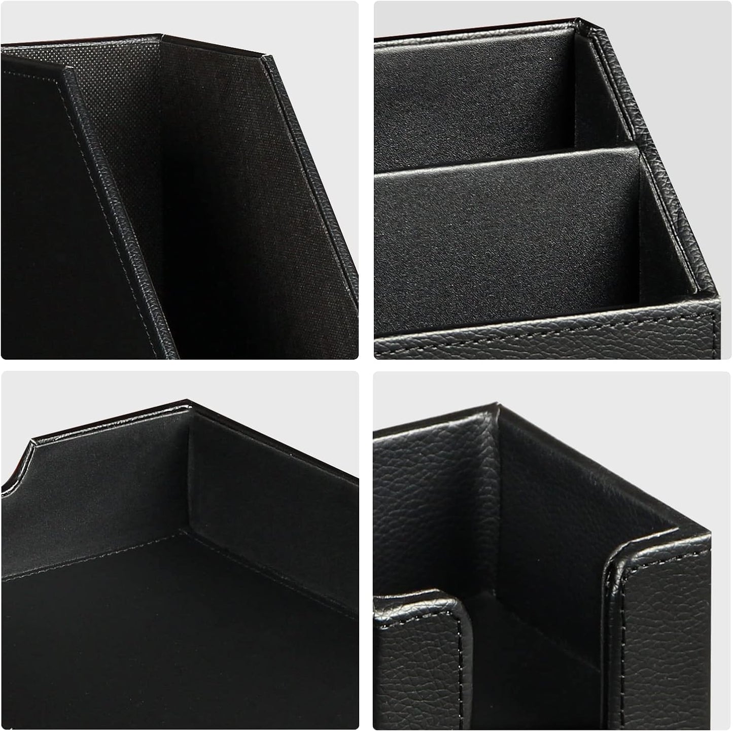 Ayunga PU Leather 6-piece Office Supplies Combination Set,Pencil Cup,Business Card Holder,Sticky Note Dispenser,Mail Sorter,Letter Tray,Files Holder,Suitable for Self-use and Friend Gifts(Black)