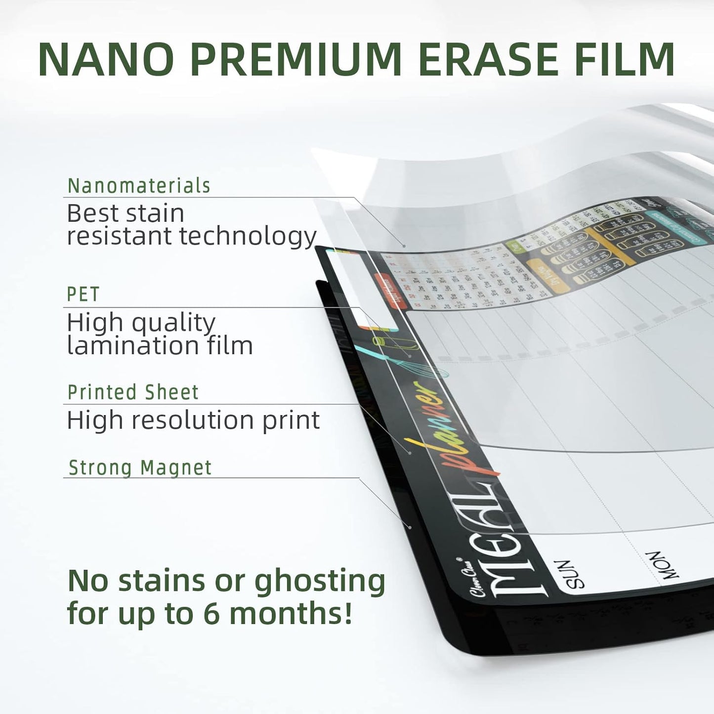 Magnetic Dry Erase Monthly Calendar and Menu Board - 17"x12" Monthly Planner and Meal Planning Board for Fridge - 6 Extra Fine Point Markers Included - Shipped Flat