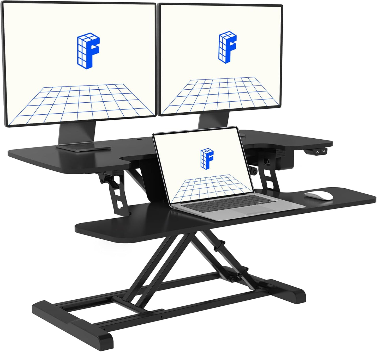 FLEXISPOT Electric Standing Desk Converter 36" Wide Motorized Stand up Riser for Monitor and Laptop, Black Height Adjustable Workstation for Home Office
