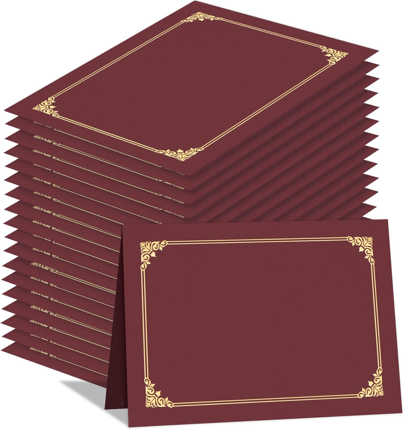 HAUTOCO 50 Packs Certificate Holders, Burgundy Diploma Holders, Document Award Covers Certificate Folders with Gold Foil Border for 8.5x11 Letter Size
