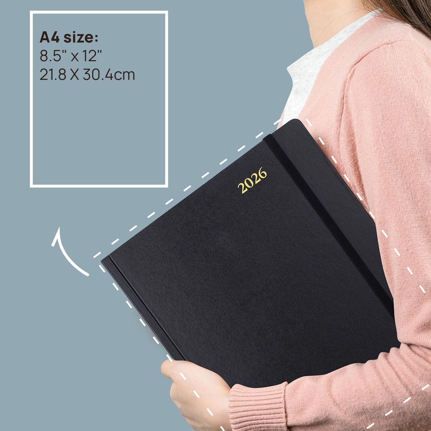 POPRUN 2026 Daily Planner One Page Per Day Even Weekends A4 Large Size (8.5" x 12") - 12 Months Calendar Hourly Appointment Book with Inner Pocket, Pen Holder, Hardcover - Burgundy