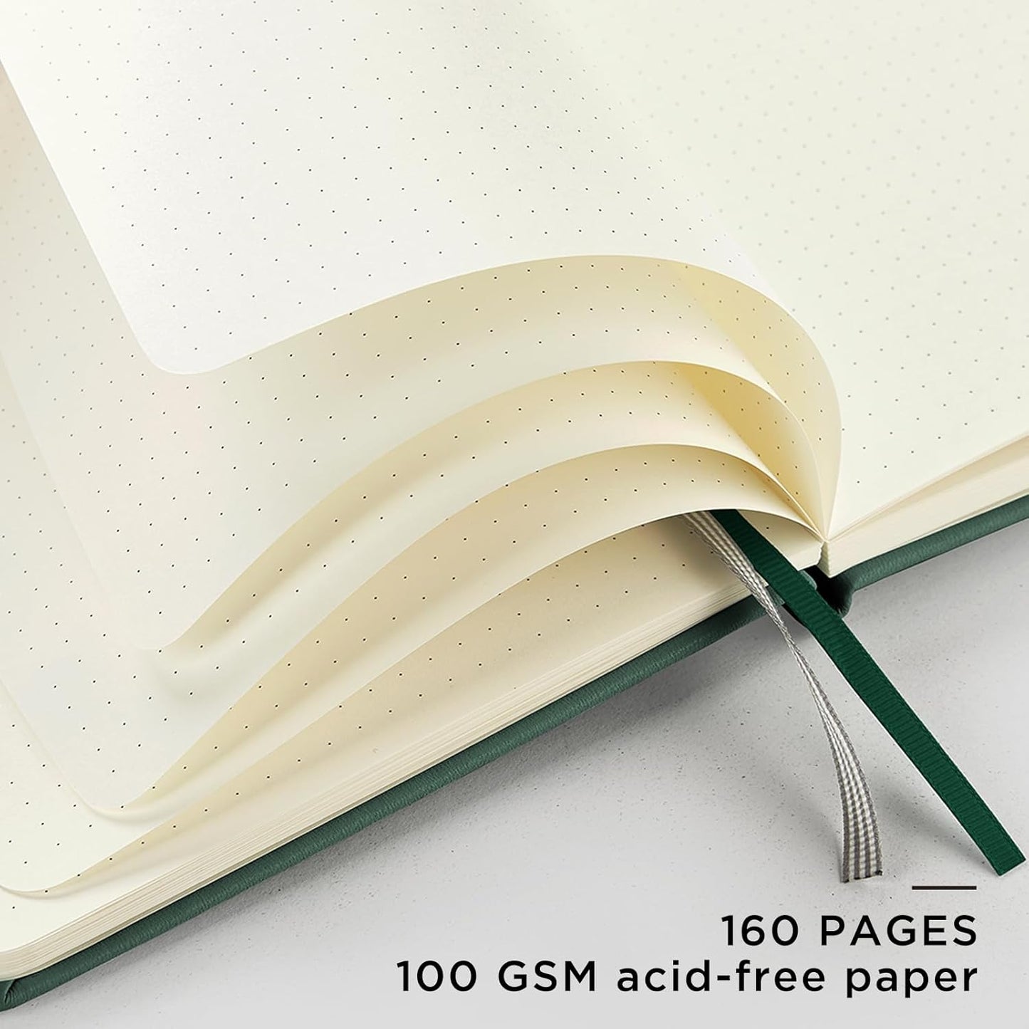 &And Per Se Dotted Journal Notebook, A5 Hardcover Leather Journal, 160 Pages 100 gsm Thick Dotted Paper，3 Sheets of Stickers Included - 5.7'' x 8''（Green）