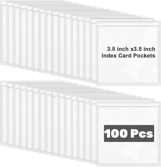 100 Pcs Self Adhesive Label Holder, Clear PVC Index Card Pockets, 3.5 x 3.5 inches