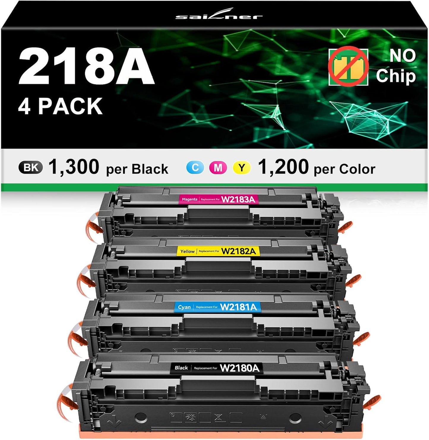 SAILNER 218A Toner Cartridges 4 Pack, 3301fdw Toner Replacement for HP 218A 218X W2180A Toner Cartridge Set for HP Color Laserjet Pro 3301cdw 3301fdw 3301sdw 3201dw Printer (NO CHIP)