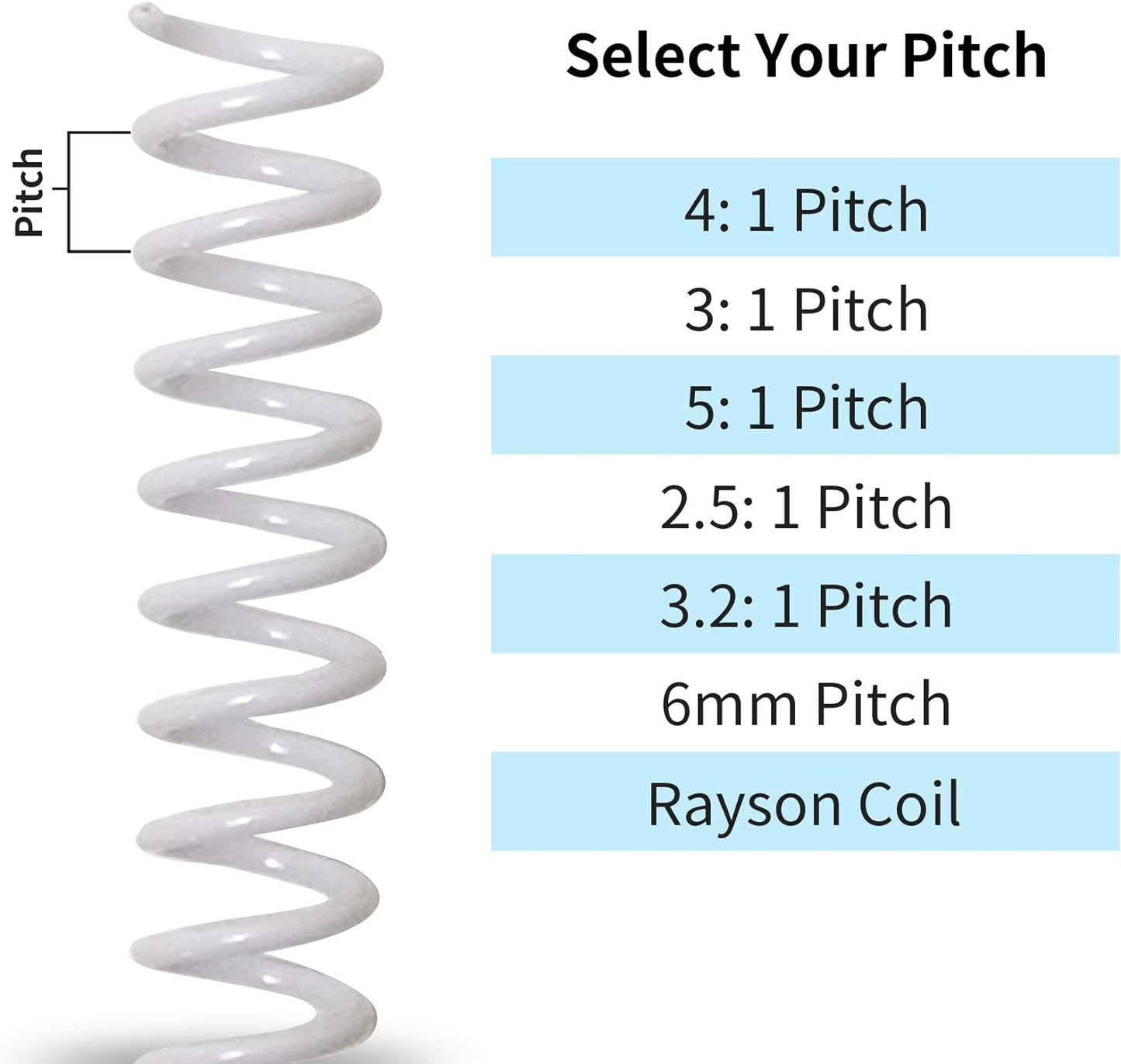 Rayson 1-1/8" Plastic Spiral Binding Coil, 240 Sheets Capacity, 4:1 Pitch 28.6mm White Coil Binding Spines for Business and Educational Purposes, 50 Pack