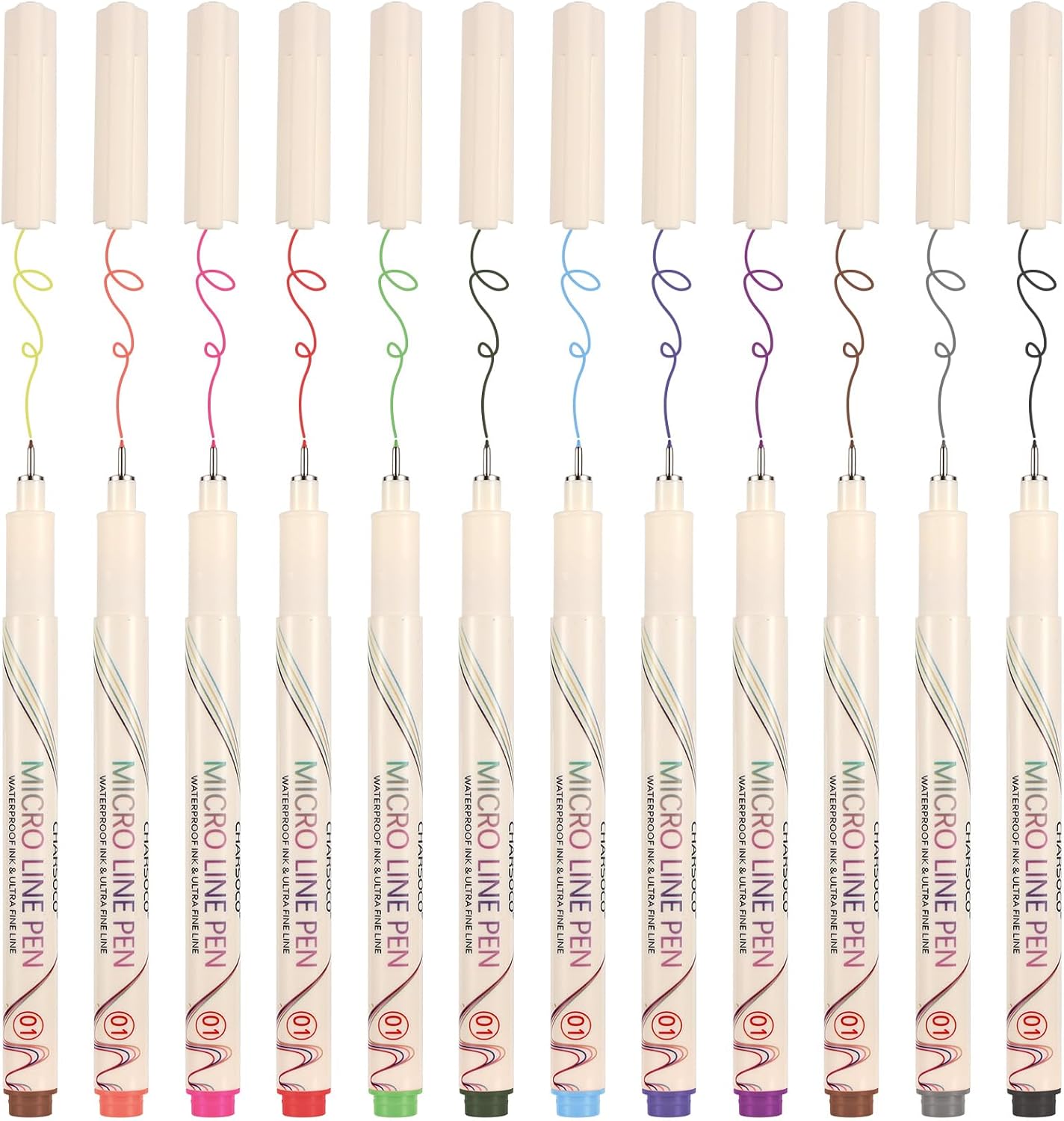 01 Micro Fine Point Pen Set - 12 Waterproof Archival Ink Colors, 0.25mm Fineliner Pens for Art Illustrations, Sketching, Anime, Manga, Technical Drawings & Scrapbooking