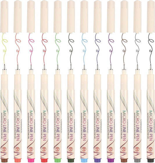 01 Micro Fine Point Pen Set - 12 Waterproof Archival Ink Colors, 0.25mm Fineliner Pens for Art Illustrations, Sketching, Anime, Manga, Technical Drawings & Scrapbooking