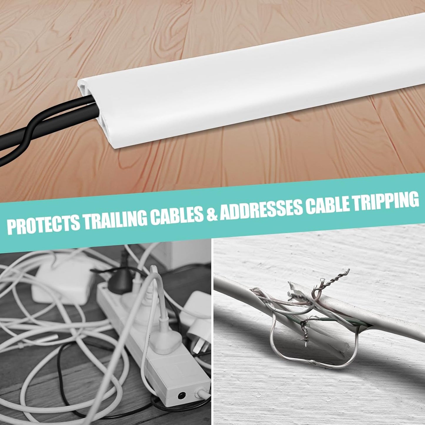 Floor Cord Cover Self Adhesive Cord Hider,3.3FT Cable Management, Extension Strip Protector for Wires, Prevent Cable Trips for Offices, Gyms, Exhibitions Cavity:0.3"(W) x 0.28"(H) White