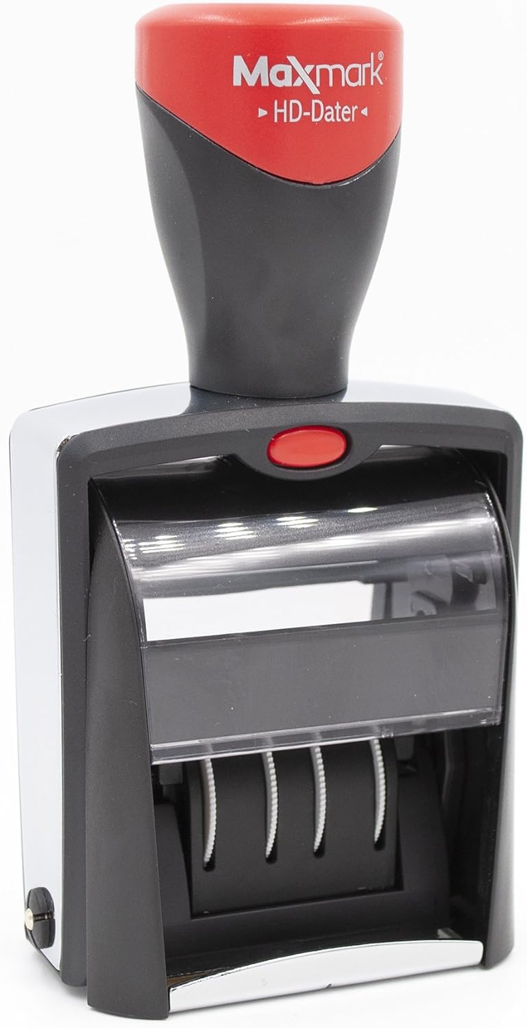 Heavy Duty Date Stamp with Your Custom Text, Self Inking Stamp - 1" x 1-5/8” - 2-Color Blue/Red Ink