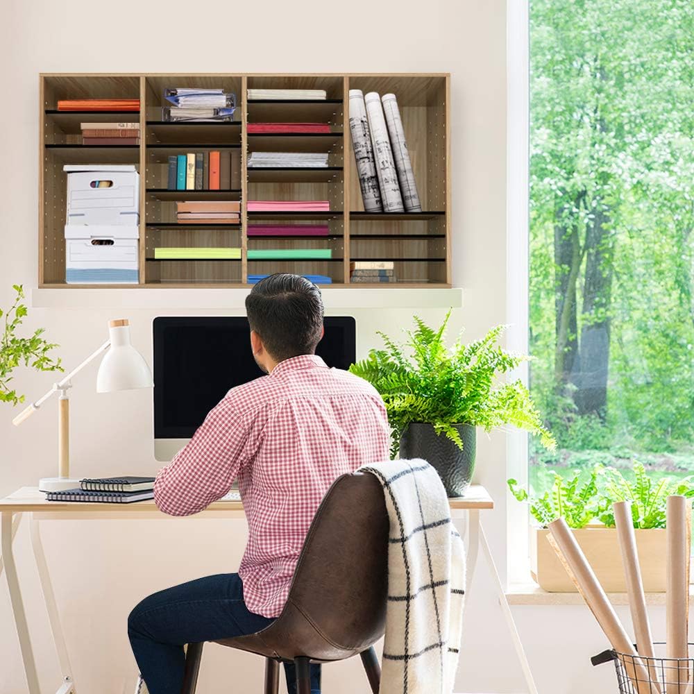 AdirOffice Wooden Adjustable Literature Organizer, 36 Compartment Office Mailbox, or Classroom Literature Organizer, Medium Oak