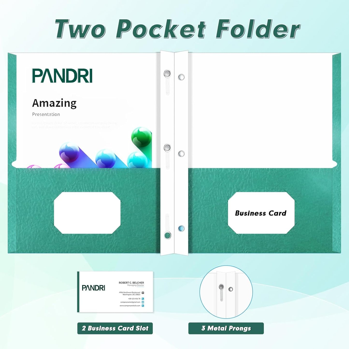 Two Pocket Folders, PANDRI 60 Pack Two Pocket Folders with Prongs, 2 Pocket 3 Prong Folders Designed for Office and Classroom, Letter Size, Assorted 5 Colors