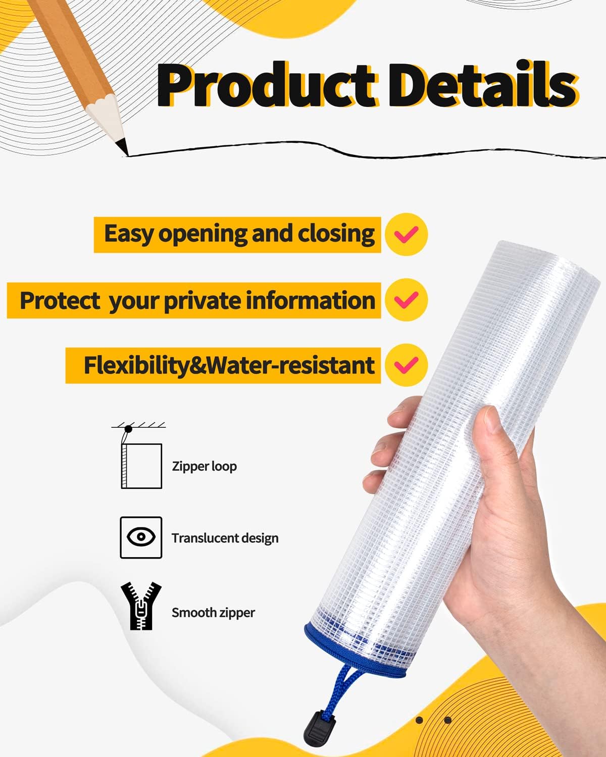 SUNEE Plastic Mesh Zipper Pouch 4.6x9.2 in (9 Colors, 18 Packs), Plastic Pencil Pouches, Multipurpose Travel Bags, for Office Supplies Bills Cosmetics Travel Accessories& Games Organizing Storage