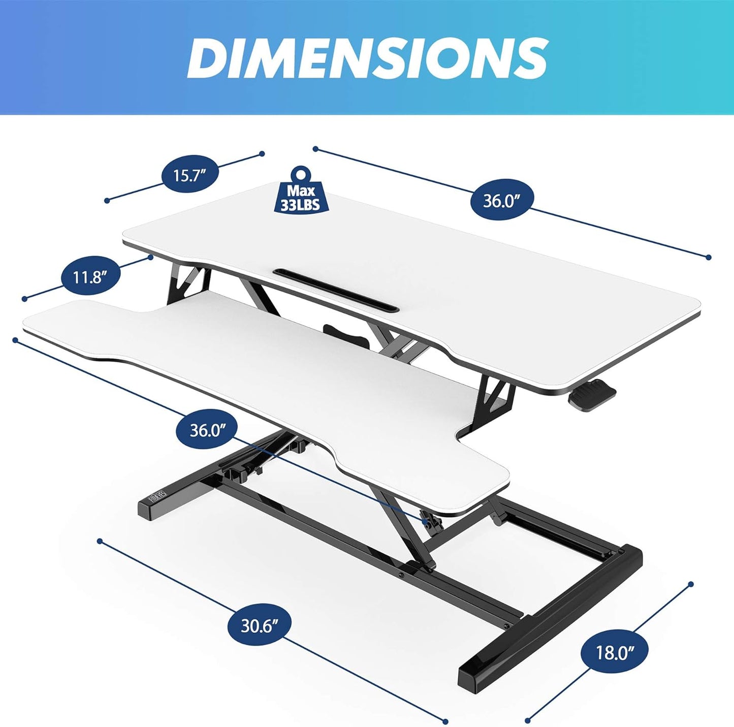 FITUEYES Height Adjustable Standing Desk 36” Wide Sit to Stand Converter Stand Up Desk Tabletop Workstation for Dual Monitor Riser FSD309103WW