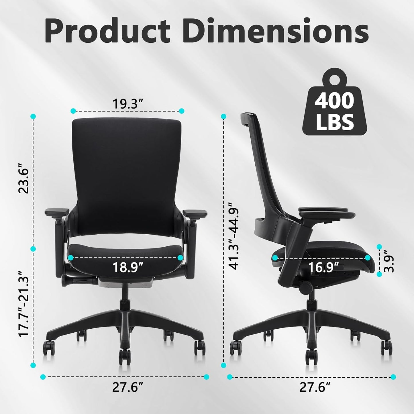 CLATINA Office Chair Swivel Executive Chair, Adjustable Ergonomic Computer Chair with 3D Armrest and Lumbar Support, Fabric Backrest Task Chair for Home Office Conference Room