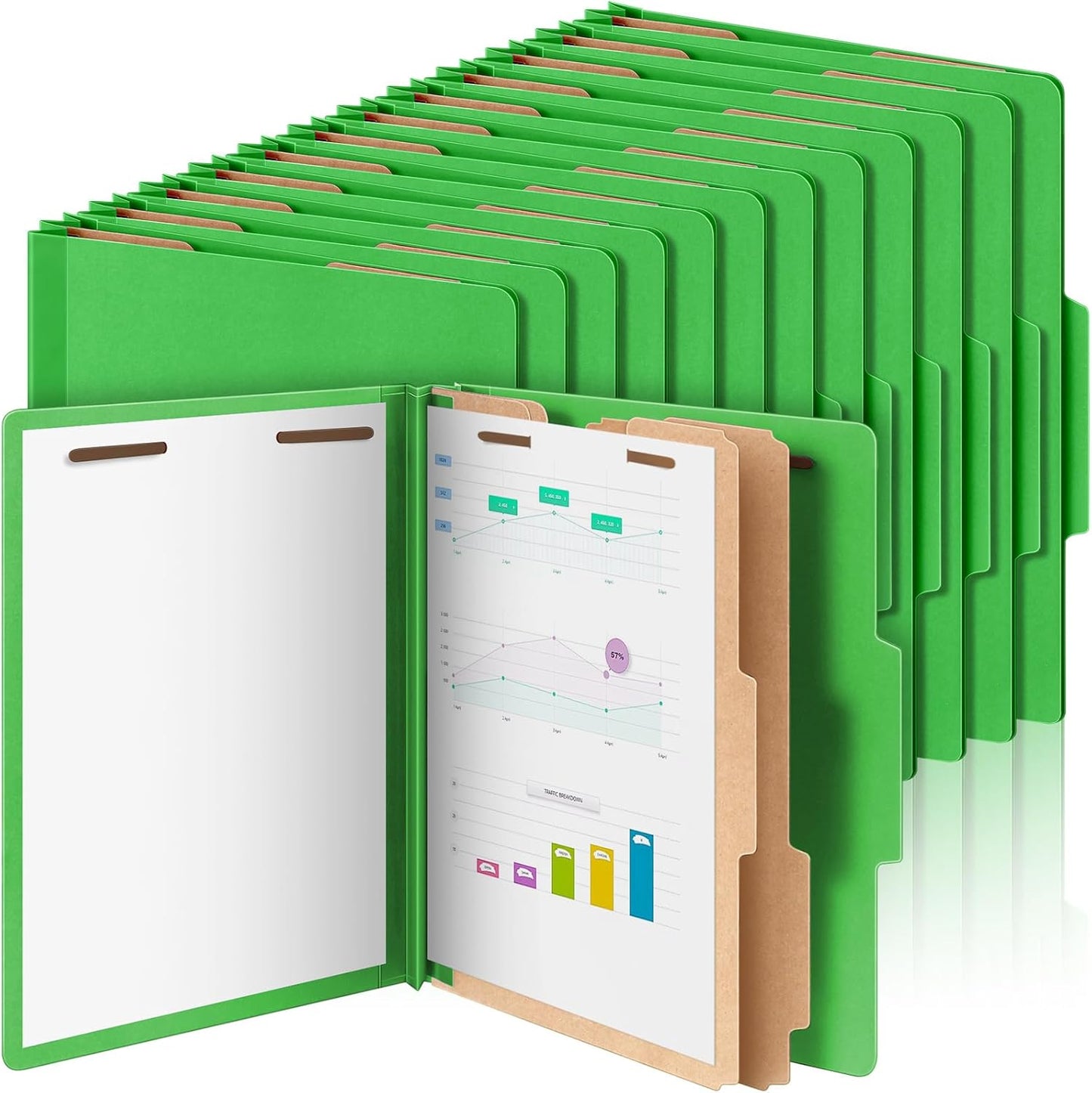 24 Pcs Classification Folders Letter Size Bulk - 2 Dividers Pressboard File Folder with 3. 5 Inch Expansion, 2 Prongs Fastener, Heavy Duty Office File Organizer for Teacher Medical (Green)