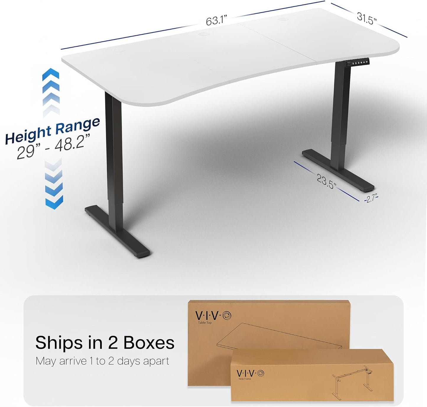 VIVO Electric 63 x 32 in Standing Desk, Memory Height Adjustment, 1B Series, White Top Black Frame, DESK-KIT-1B1W