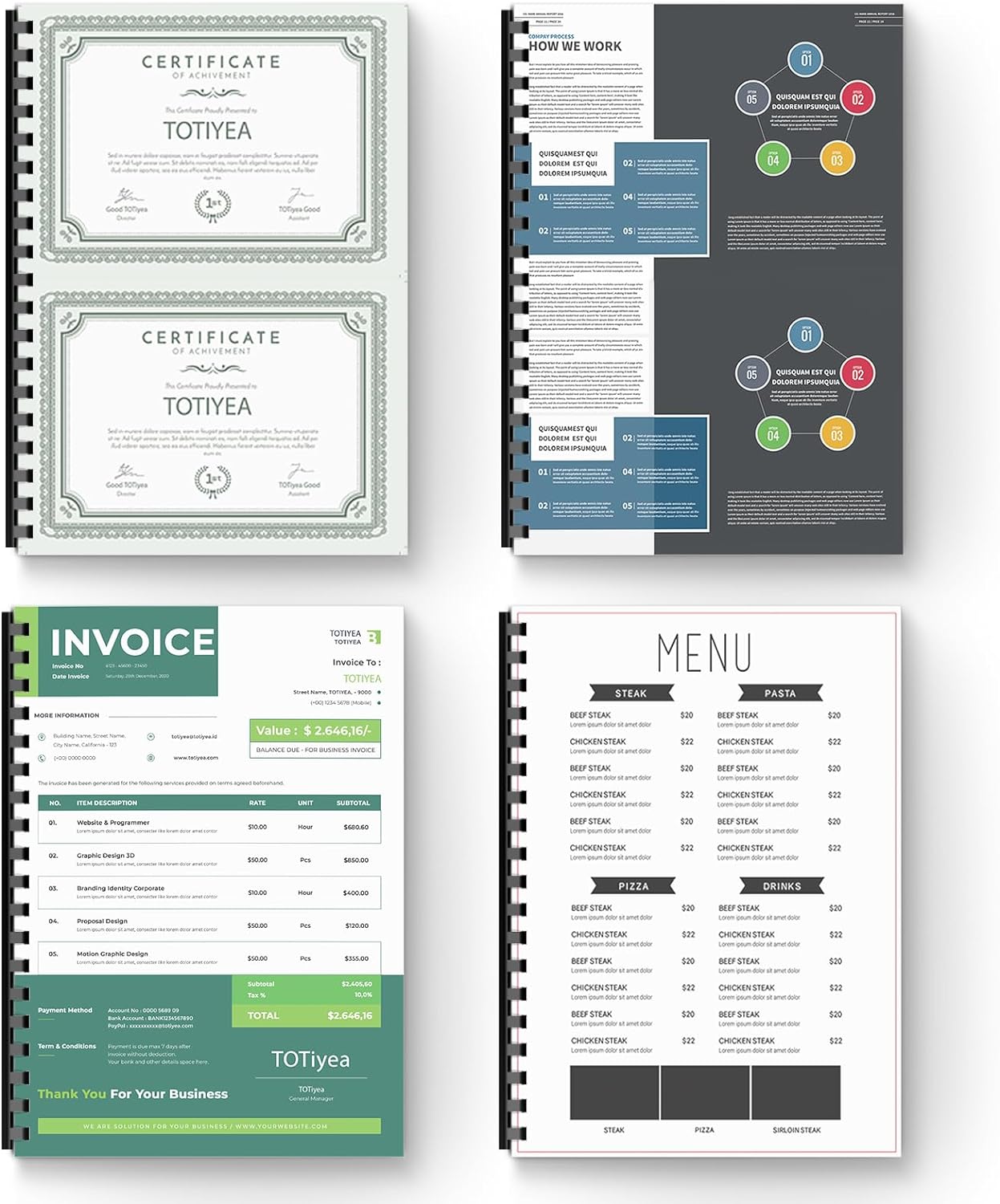 TOTiyea 19 Ring Plastic Binding Combs, 1-1/2 Inch Diameter, 320 Sheet Capacity, Letter Size, Black Comb Binding Spines (10 Pack)